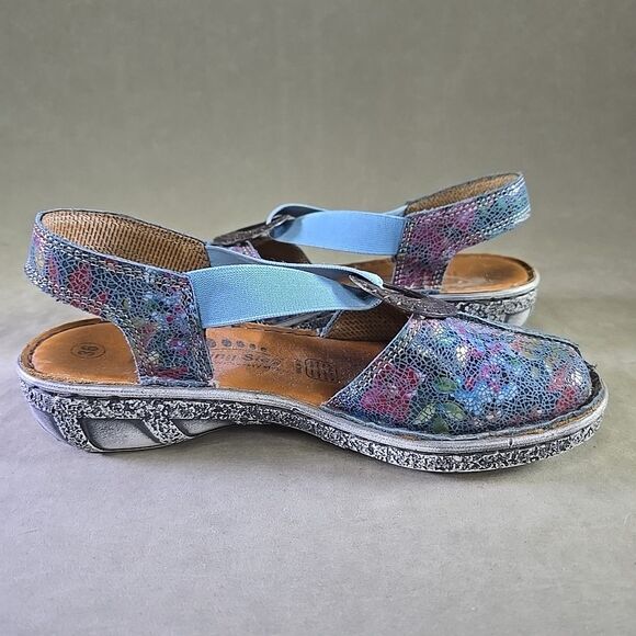 Spring Step Womens Swirlet Blum Sandal Size 36 5.5 Blue Red Leather Slip On Flat - Picture 5 of 10